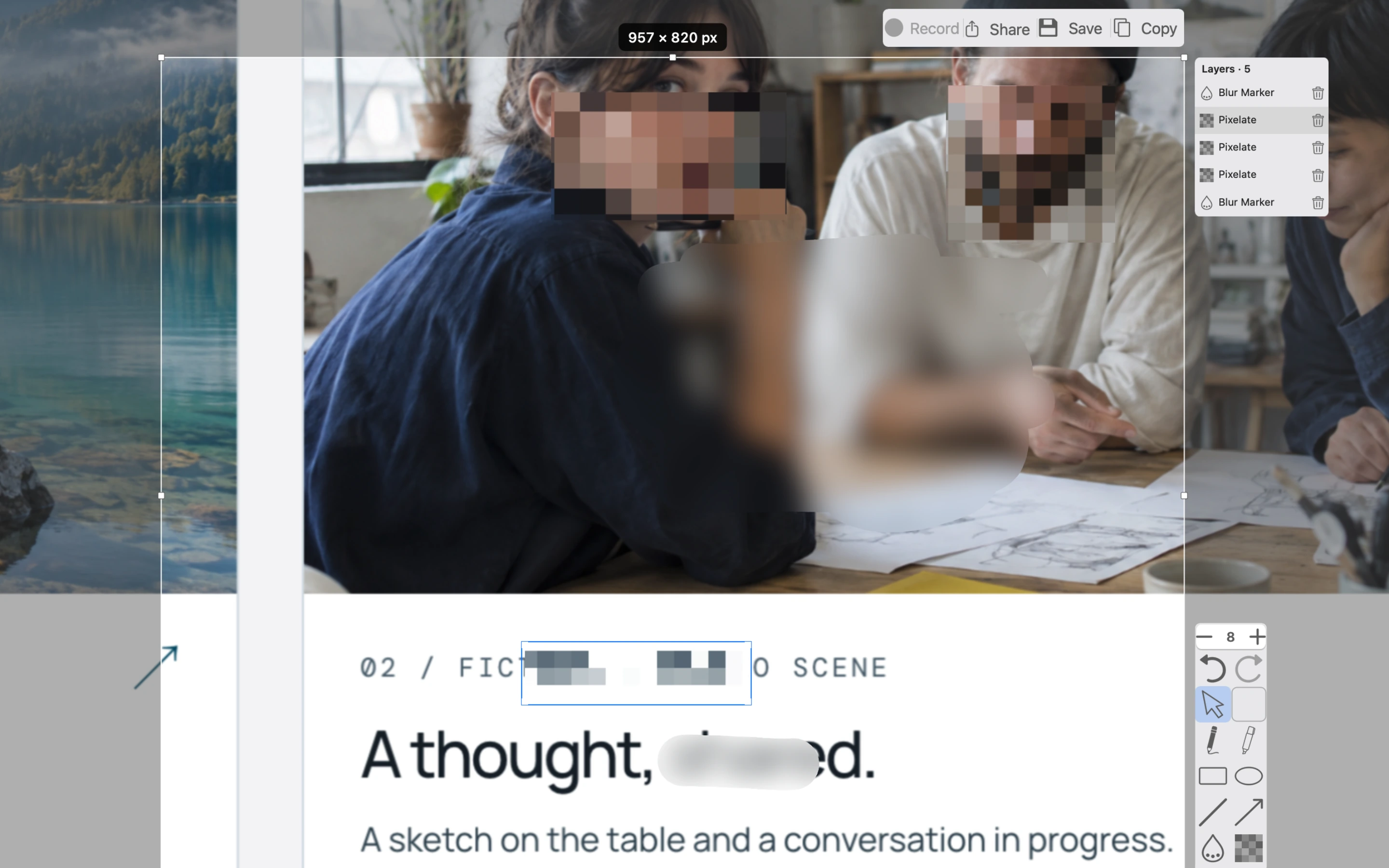 AniShot blur and pixelation effects applied to a fictional photograph and text